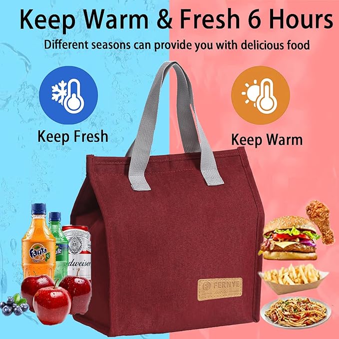 Lunch Bag for Women/Men,Waterproof Reusable Portable Lunch Tote,Lunch Box Bag.Thermal Cooler Bag Ideal for Work/Party/l/Travel/Picnic(Light Red)