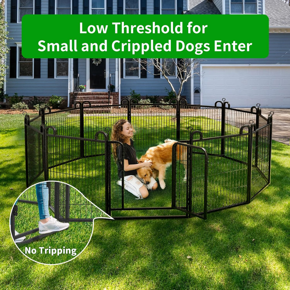 Dog Playpen Outdoor 12 Panels Heavy Duty Dog Fence 32" Height Anti-Rust with Doors Portable for RV Camping Yard, Total 27FT, 58 Sq.ft, Snowy Black