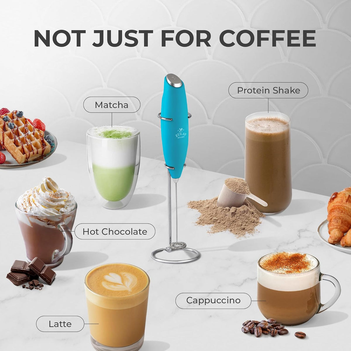 Zulay Powerful Milk Frother Handheld Foam Maker for Lattes - Whisk Drink Mixer for Coffee, Mini Foamer for Cappuccino, Frappe, Matcha, Hot Chocolate by Milk Boss (Teal)