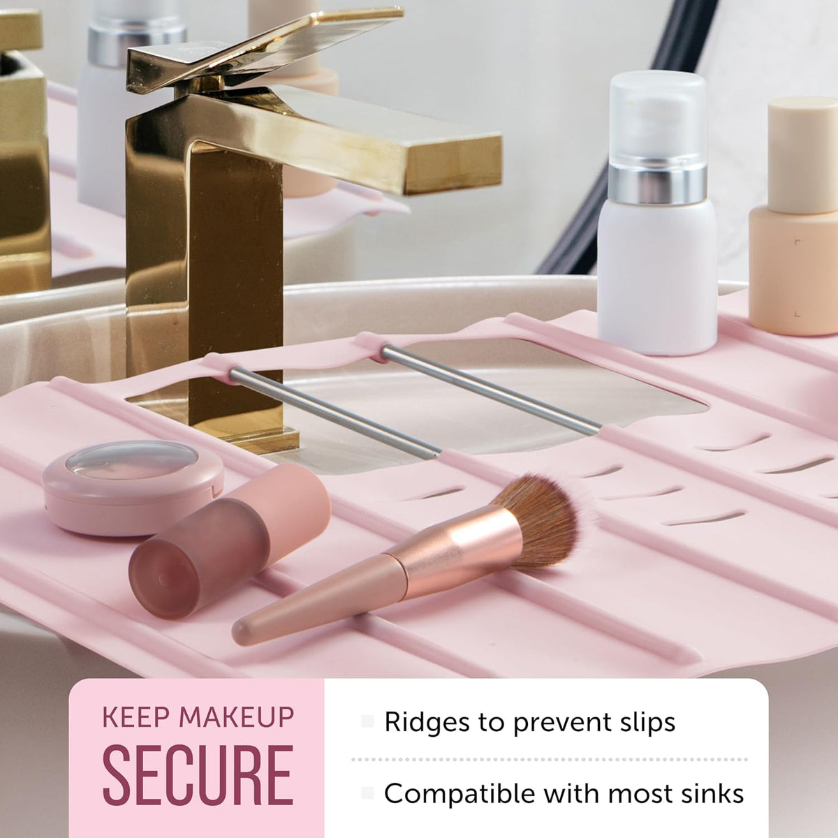 Maplefield Travel Size Bathroom Sink Cover for Counter Space - Foldable Silicone Sink Mat for Beauty Routine, Ideal for Small Bathroom, RVs, Camper Vans (Rose Pink Small, 19.5 x 15.5 x 1.6 Inches)