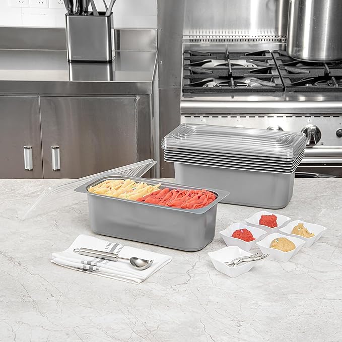 Restaurantware-RW Base 5 Quarts Ice Cream Containers, 25 Rectangle Disposable Containers - Durable, With Clear Lid, Black Plastic Box, For Ice Creams, For Cafes
