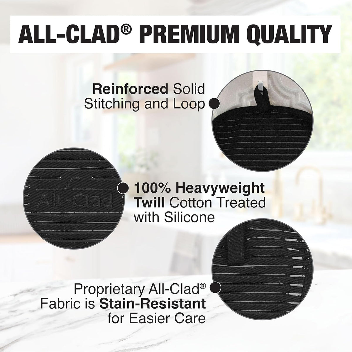 All-Clad Premium Pot Holder & Hot Pad: Heat Resistant to 500 Degrees - 100% Cotton, 10"x6.25" Hot Pad for Kitchen and Barbeque, (1-Pack), Black