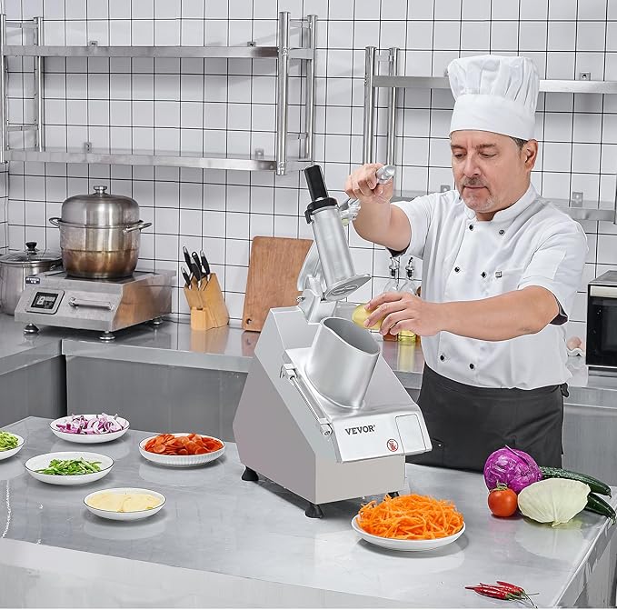 VEVOR Food Processor & Vegetable Chopper, 2 Feeding Holes Food-Grade Stainless Steel Food Processor Chopper with Detachable 6 Blades, 3mm/5mm/7mm/10mm Shredder, 2mm/4mm Slicer, for Vegetables, Fruit
