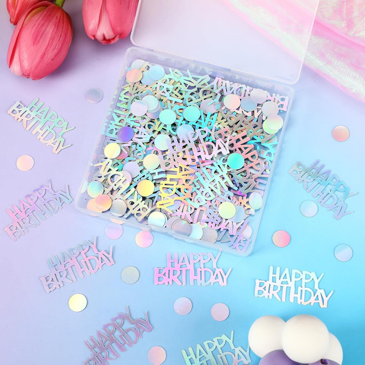 MARFOREVER Iridescent Happy Birthday Confetti, Birthday Party Confetti Metallic Foil Sprinkles Confetti Table Scatter for Kids Adult Party Baby Shower Decorations