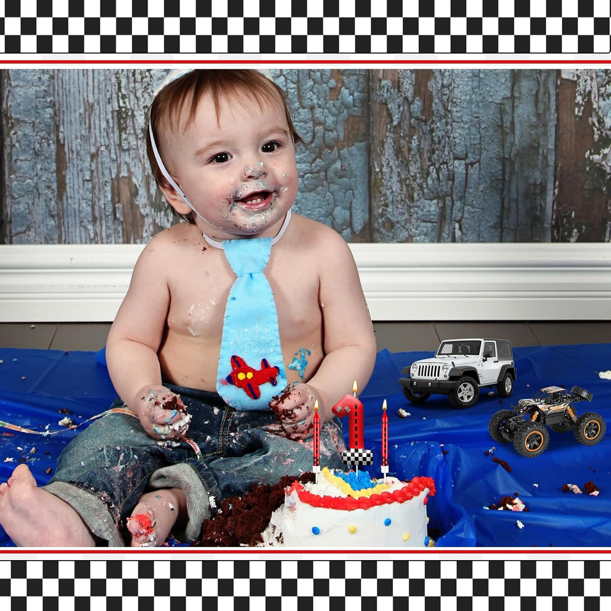 13PCS Racing Car Theme Birthday Candle Set with Checkered Flag Design - Durable Cake Topper for Race Car Party Decorations, Kids Birthday Supplies - Number 1 Candle for Racing-Themed Celebrations