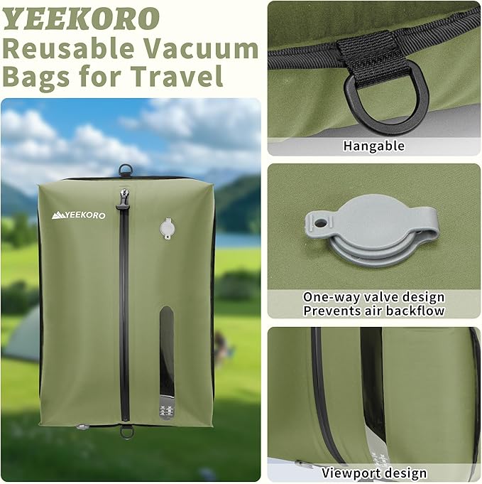 Vacuum Bag for Travel, Professional IPX8 Waterproof Reusable Vacuum Compression Bags for Travel Suitcases, Durable Space Saver Bag(2 Large,No Pump)