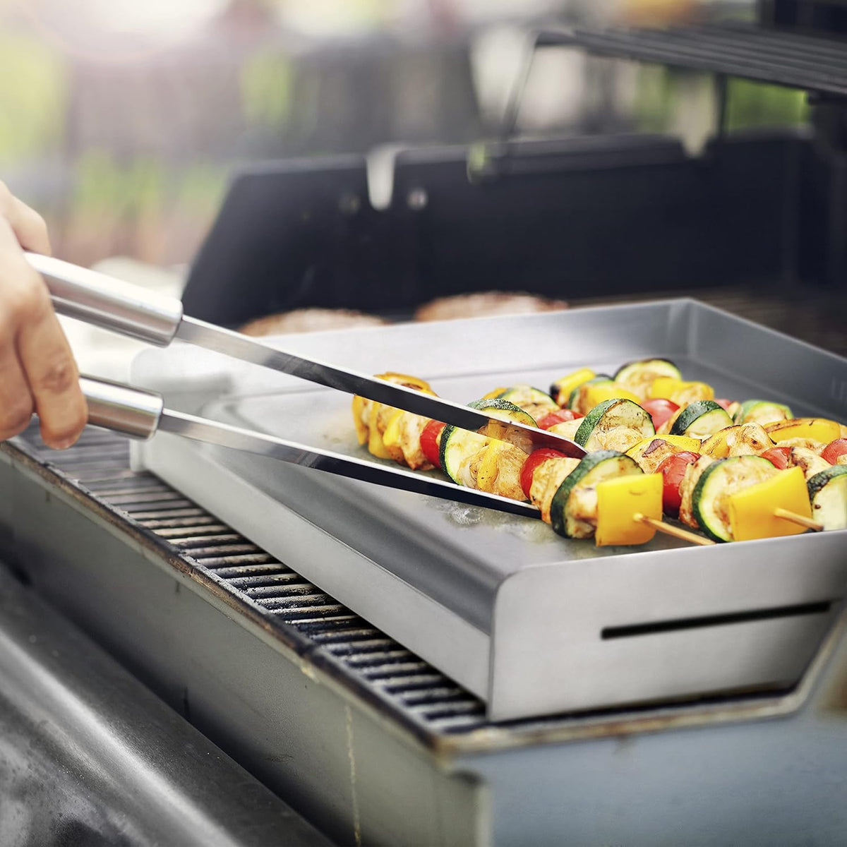 LITTLE GRIDDLE Sizzle-Q SQ180 100% Stainless Steel Universal Griddle with Even Heating Cross Bracing for Charcoal/Gas Grills, Camping, Tailgating, and Parties (18"x13"x3")