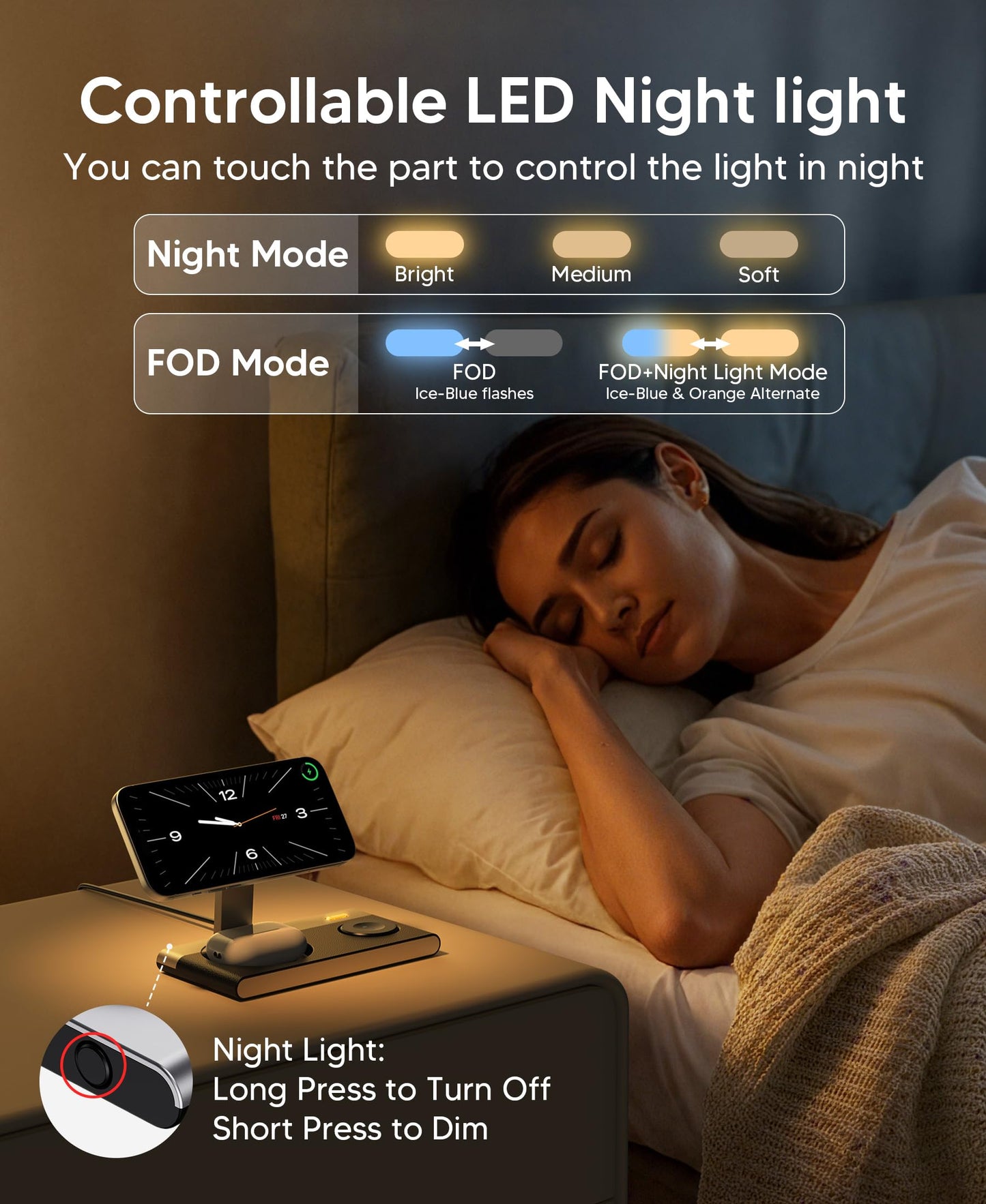3 in 1 Magnetic Wireless Charging Station for Apple Devices,Foldable Wireless Charger Stand for Magsafe iPhone 17 Air 16/15/14/13/12,Apple Watch,AirPod,Wireless Charger Dock with Night Light