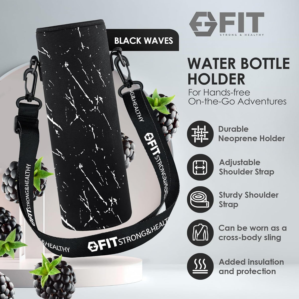FIT Strong & Healthy 32 oz Glass Water Bottle with Straw Lid, Time Marker, Sleeve & Extra Lid - Motivational, Wide Mouth 1 Liter Glass Drinking Bottle