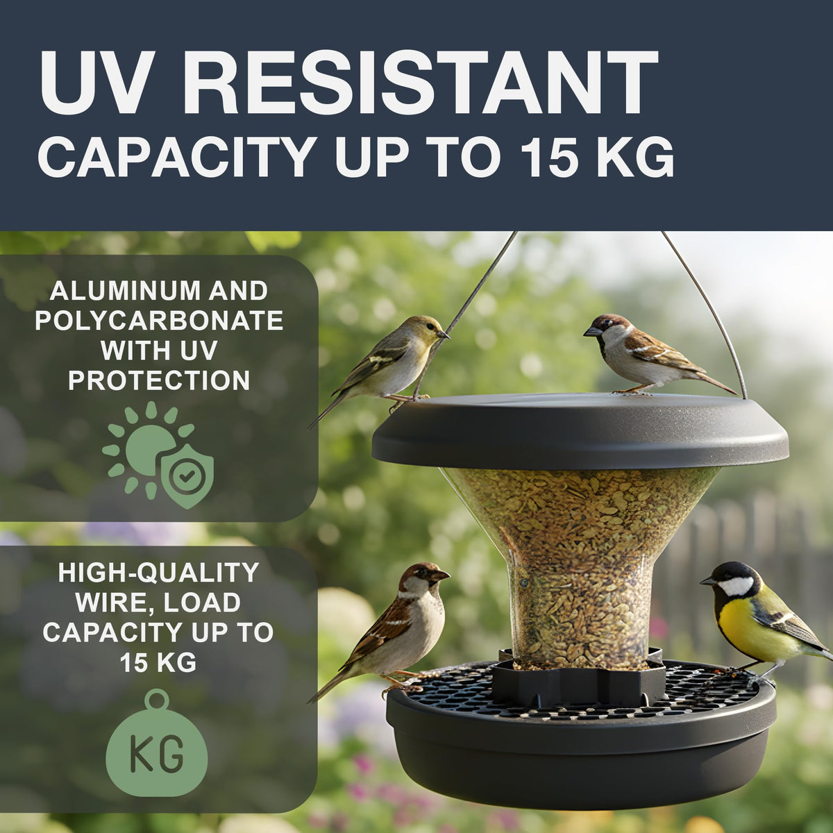 SWISSINNO Squirrel Proof Bird Feeder with Solid Metal Base - No Spill