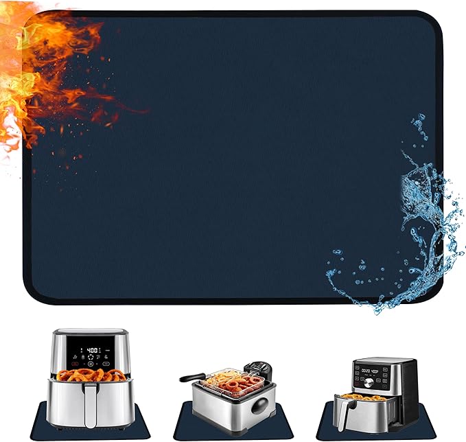 Heat Resistant Mat for Air Fryer,Deep Fryer,Oven,16x24in Hot Pads for Kitchen Counter Heat Protector,Under Coffee Maker Mats for Quartz Countertop Protector,Deep Fryer Coffee Machine Mat (Blue)