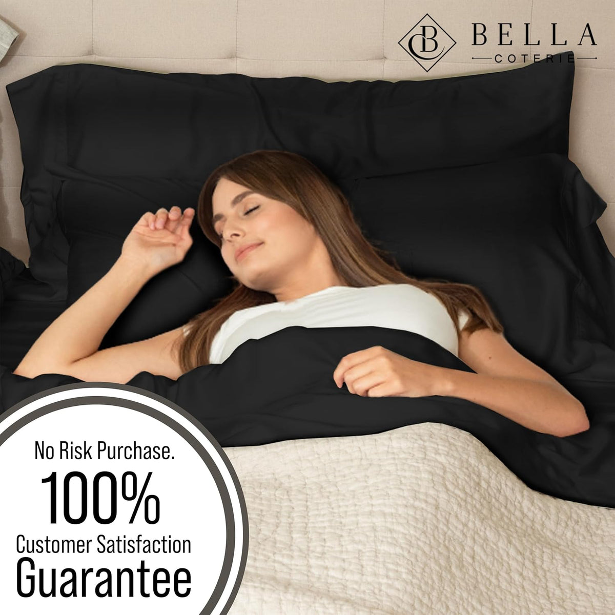 Bella Coterie Luxury Bamboo Viscose Split King Size Sheet Set | 100% Organically Grown | Ultra Soft | Cooling for Hot Sleepers | 18" Deep Pocket [Black]
