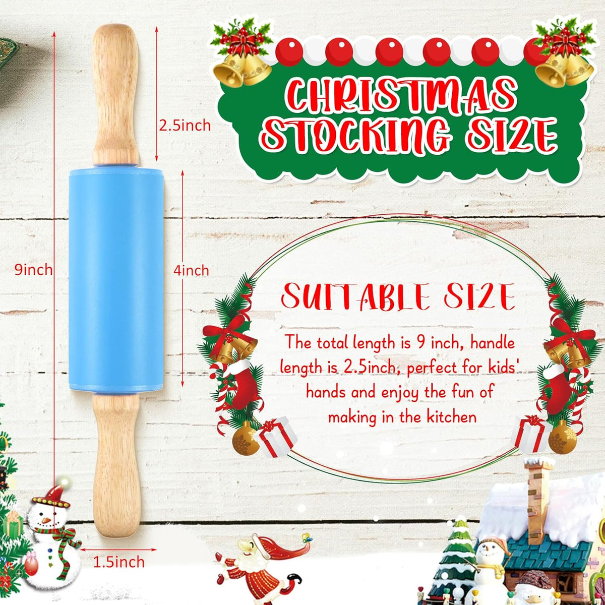 10 Pcs Small Rolling Pin Kids 9 Inch Mini Rolling Pin Silicone Wooden Cooking Pins Baking 5 Colors Non Stick Kids with Wooden Handle for Kitchen Dough Cookie Pastry Fondant Cake