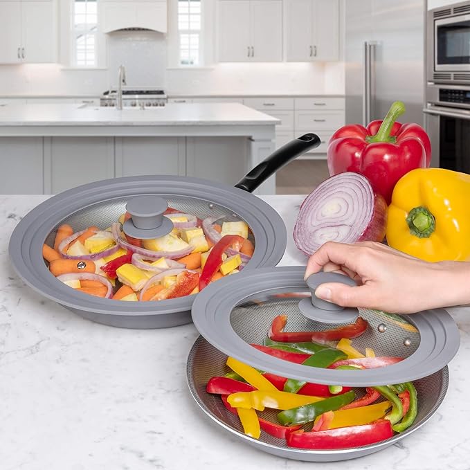 Universal Lid for Pots, Pans & Skillets Size 10", 10.5", 11" & 11.5" Cookwares -Tempered Glass with Silicon Rim-Grey