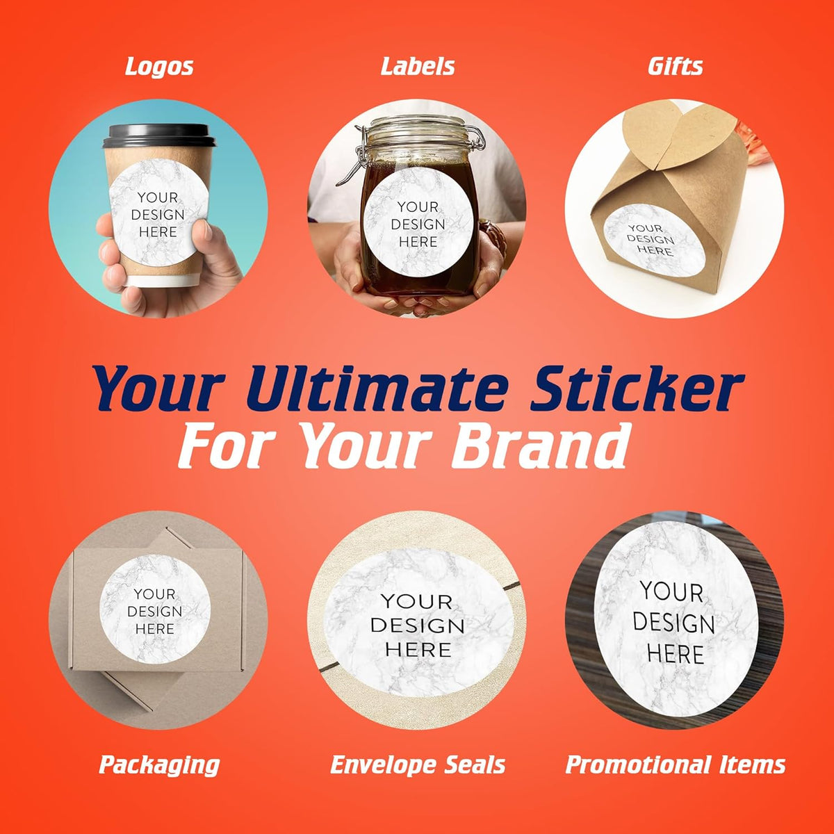 100 Custom Vinyl Stickers - Upload Your own Image, Text, Design, Logo - Personalized Logo Labels for Handmade, Packaging, Bottle, Jars, Candle, Brand Stickers (Silver Marble, 6x6)