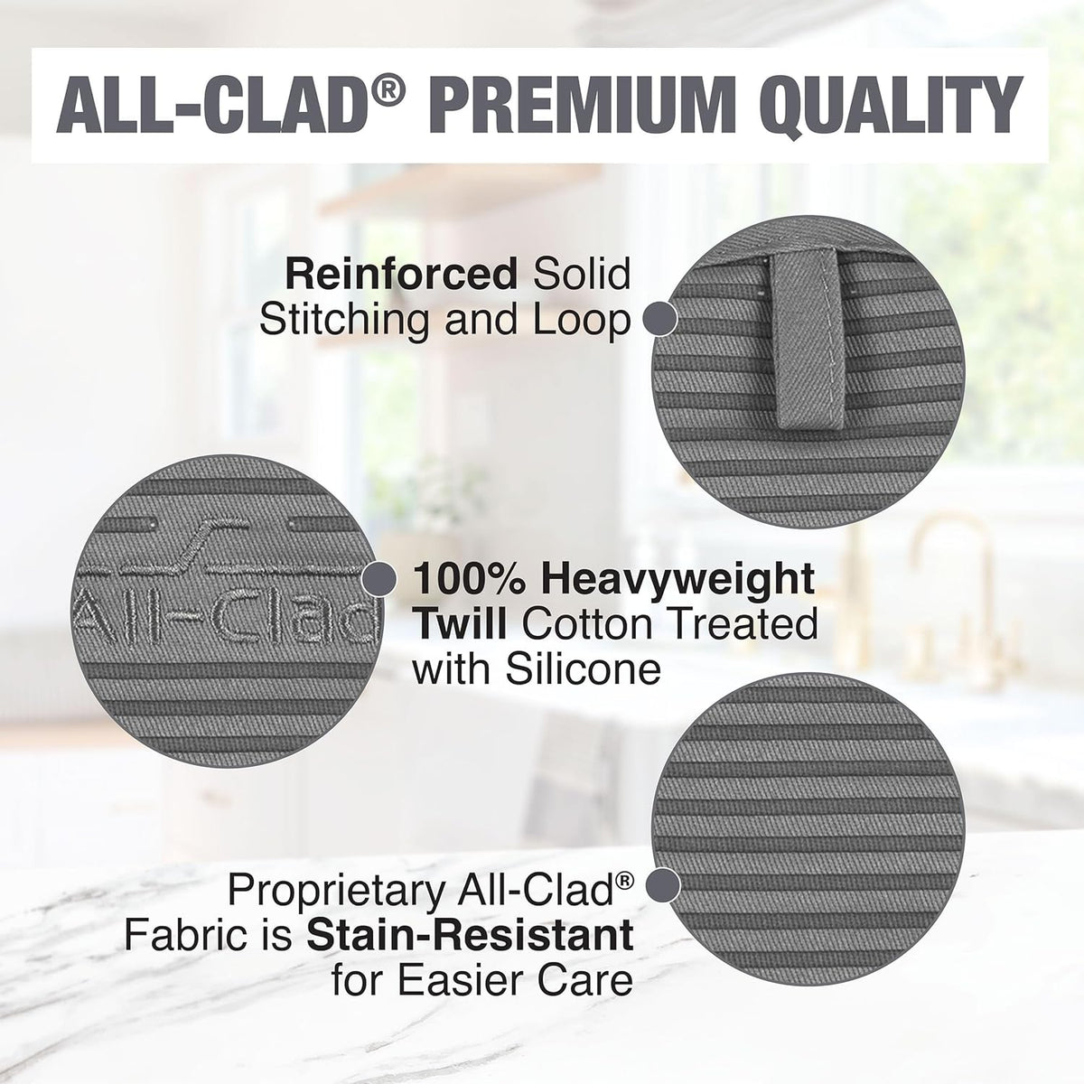 All-Clad Premium Pot Holder & Hot Pad: Heat Resistant to 500 Degrees - 100% Cotton, 10""x6.25"" Hot Pad for Kitchen and Barbeque, (1-Pack), Pewter