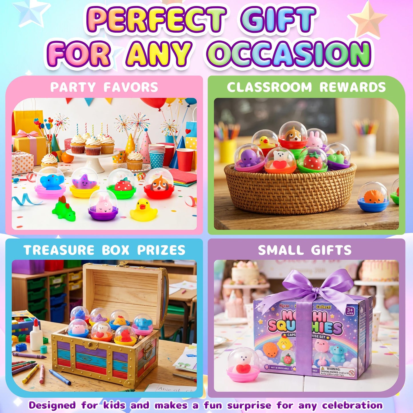 15 Mochi Squishy Toys with 15 Reusable Capsules | On-the-Go Sensory Play, Mess-Free Storage | Perfect Party Favors, Classroom Prizes, Goodie Bag Stuffers, Travel Toys for Kids