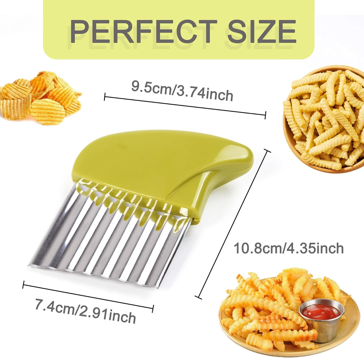 2 Pcs Stainless Steel Crinkle Cutter for Veggies, Wavy Cutter for Potato, Carrot, Chip, Vegetable, Butter, Lettuce (Green and Blue)