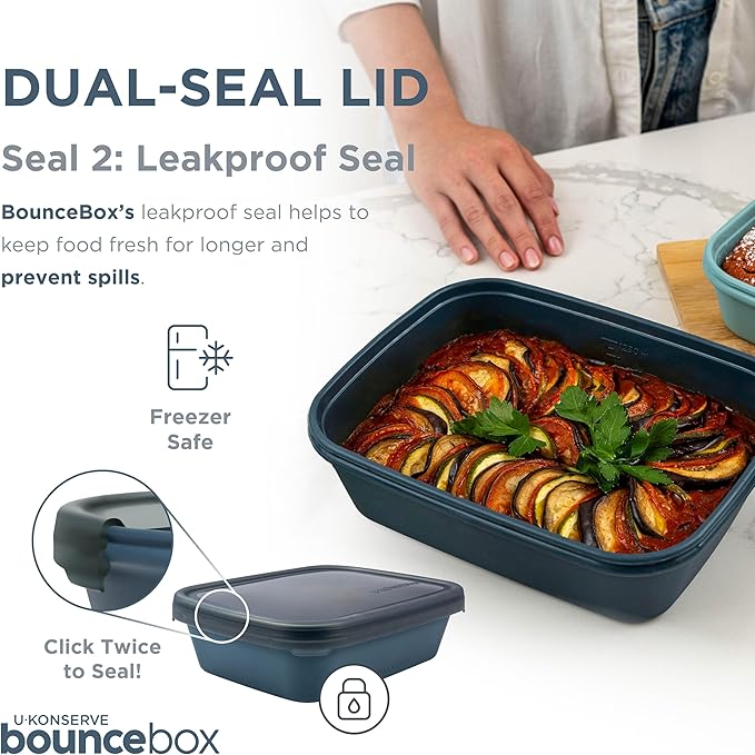 U Konserve Platinum Silicone Food Storage Bento Box Dual Seal Rectangle Container - Leak Proof, Shatter Proof, Dishwasher Safe, Plastic Free - 48oz (Night Harvest)