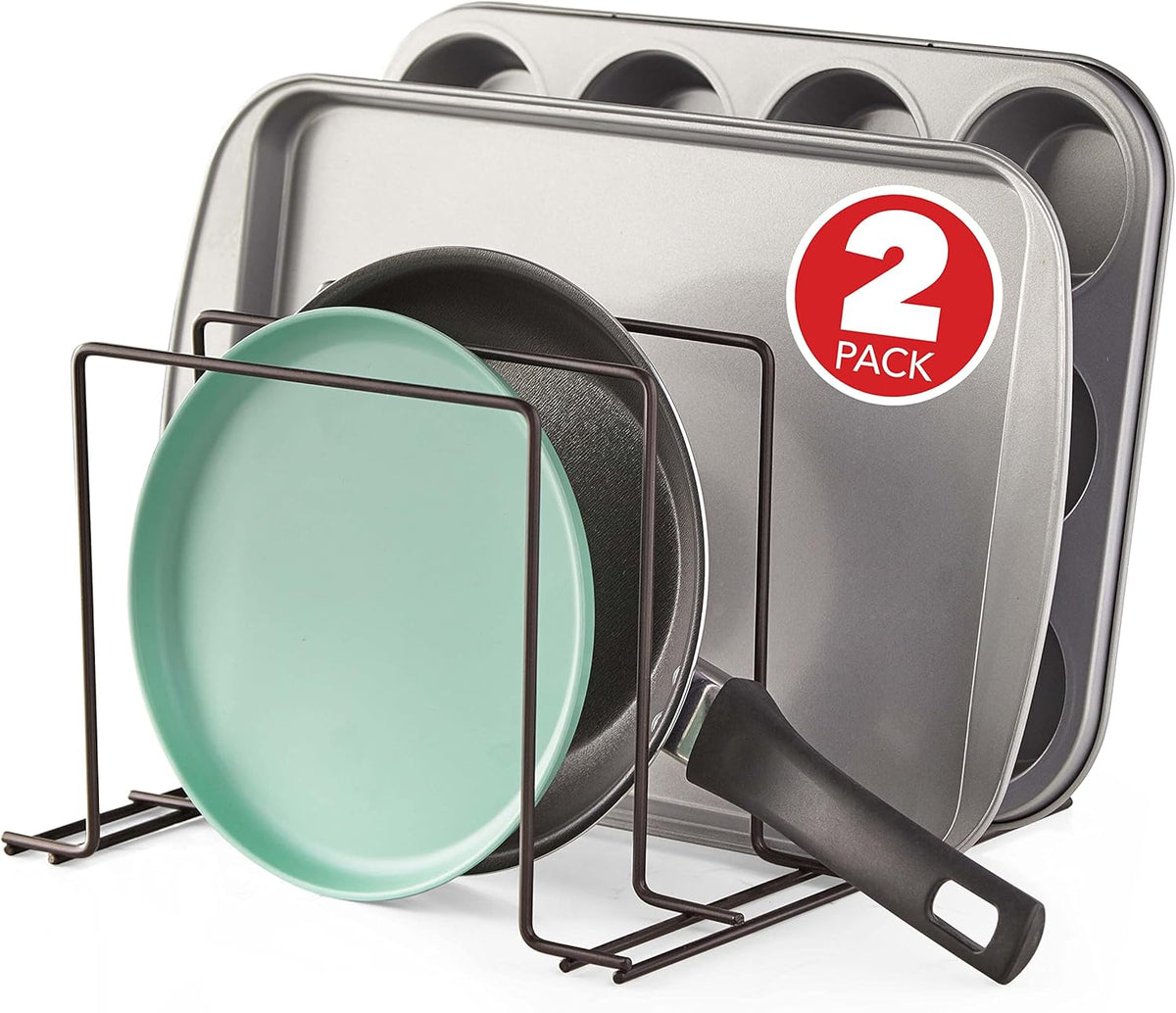 Stock Your Home Bronze (2 Pack) Steel Baking Pan Organizer Rack for Cabinet or Counter, Holder for Kitchen Cutting Boards, Pot Lids, or Cookie Sheets - Rust Proof Wire, Drying Storage