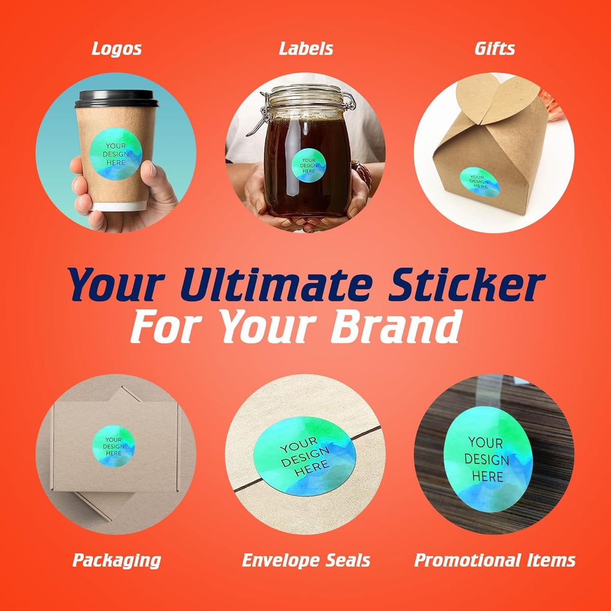 100 Custom Vinyl Stickers - Upload Your own Image, Text, Design, Logo - Personalized Logo Labels for Handmade, Packaging, Bottle, Jars, Candle, Brand Stickers (Blue Green, 1.5x1.5)