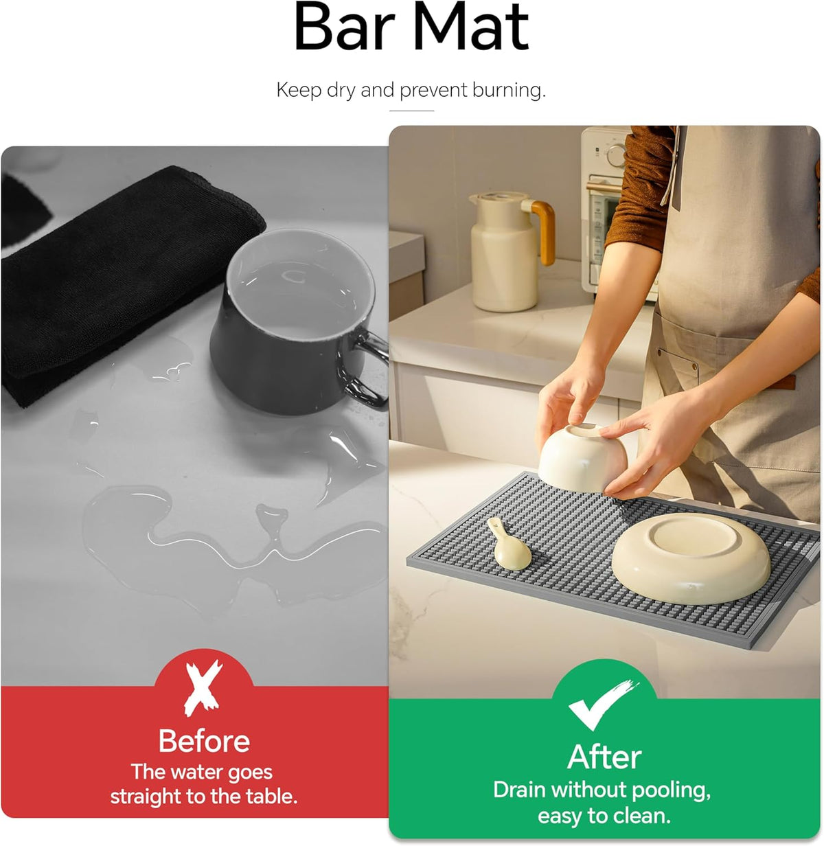 2 Pack Bar Mat, Home Bar Tool Drying Mats, Bar Accessories for The Home Bar Set 18''x12''（Gray） for Bars, Outdoor Camping, Bar for Home