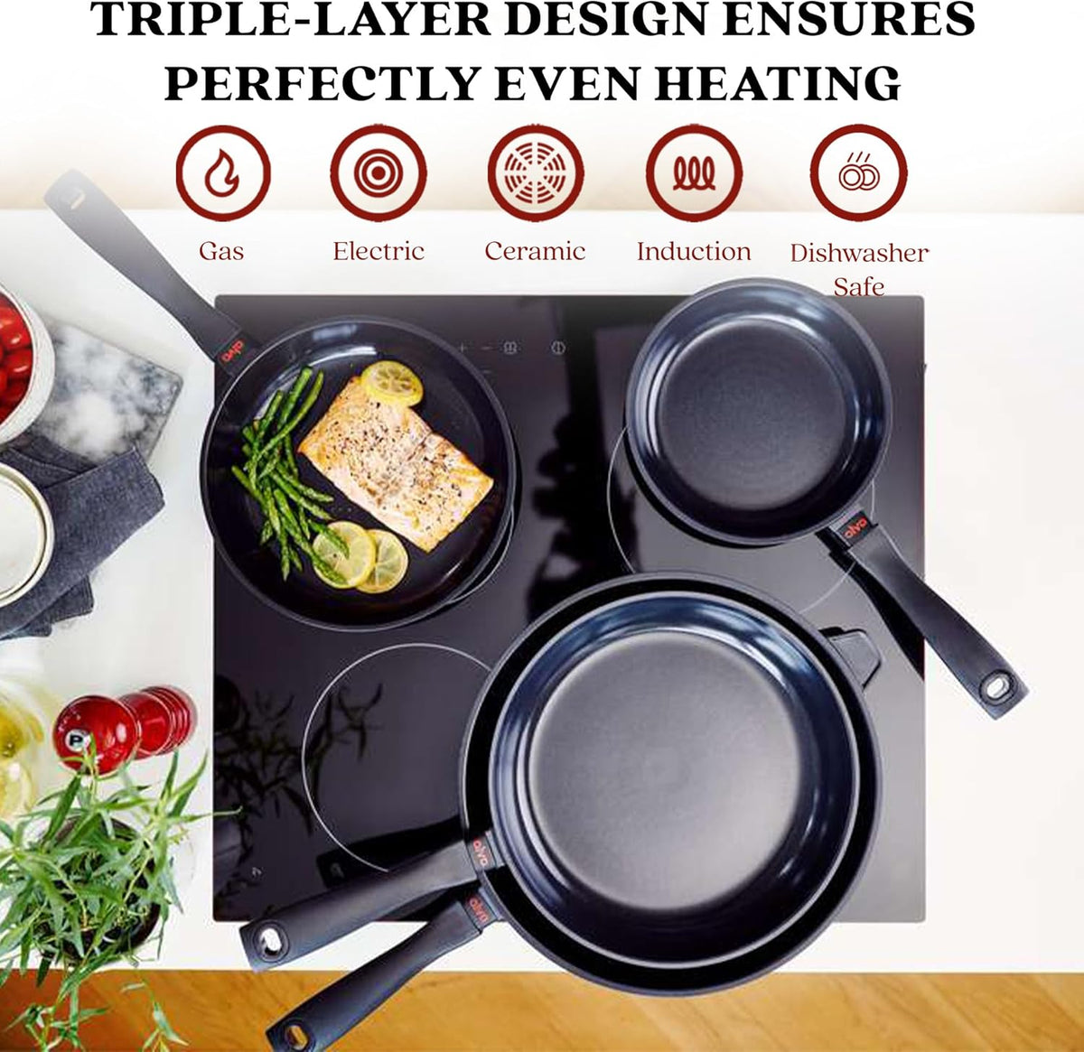 Alva Energy 11″ Non‑Toxic Ceramic Frying Pan – PFAS/PTFE‑Free, Induction‑Safe Recycled Aluminum – Fast, Even Heat with Stay‑Cool Handle, Lightweight for Everyday Cooking