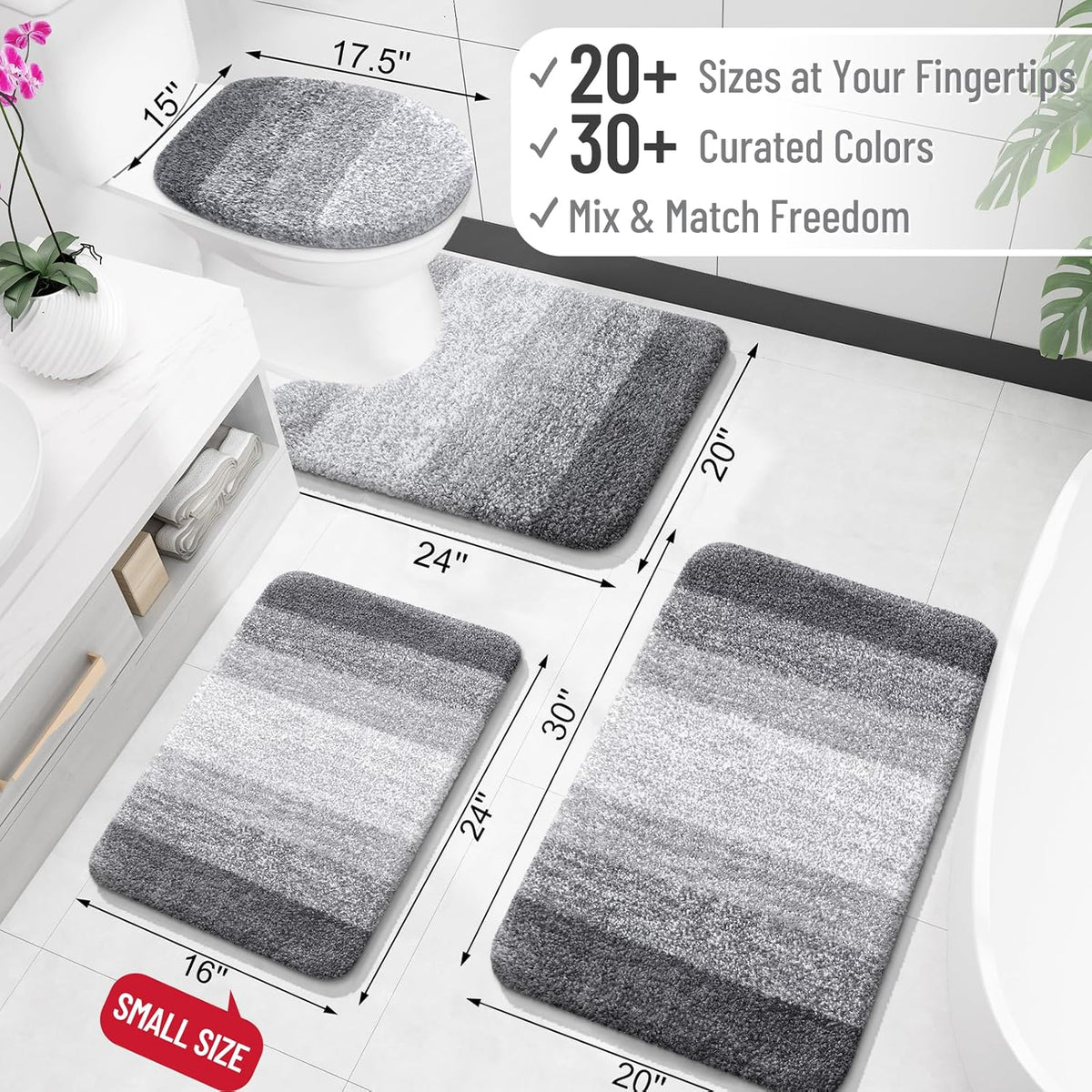 OLANLY Bathroom Runner Rugs 47x17, Extra Soft Absorbent Microfiber Bath Rugs, Rubber Backing, Quick Dry, Machine Washable Bath Mats for Bathroom Floor, Tub and Shower, Home Decor Accessories, Grey