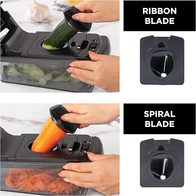Cook with Color Vegetable Chopper - Multifunctional 11 in 1 Vegetable Chopper with Container - Food Chopper to Dice, Chop, Slice, Julienne and Spiralize, Black