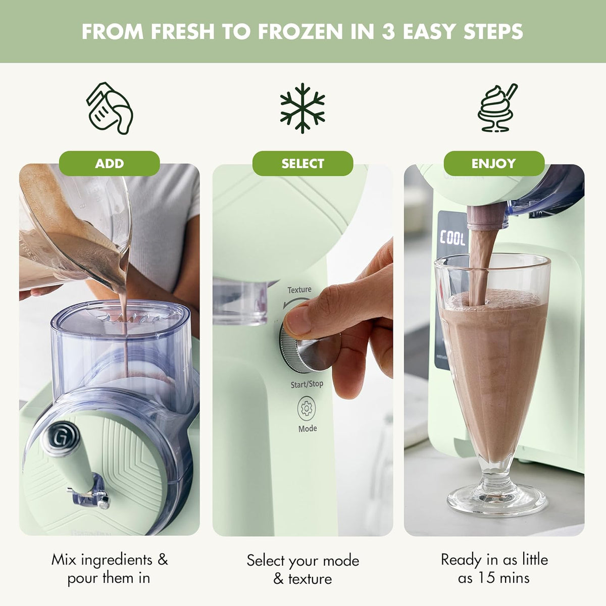 GreenPan Frost Ice Cream Machine & Frozen Drink Maker, Soft Serve, Slushie, Sorbet, Milkshakes & Cocktails, No Freezer Needed, 7 Textures, Quiet & Rapid, Easy Clean, Family Size, Pistachio Sage