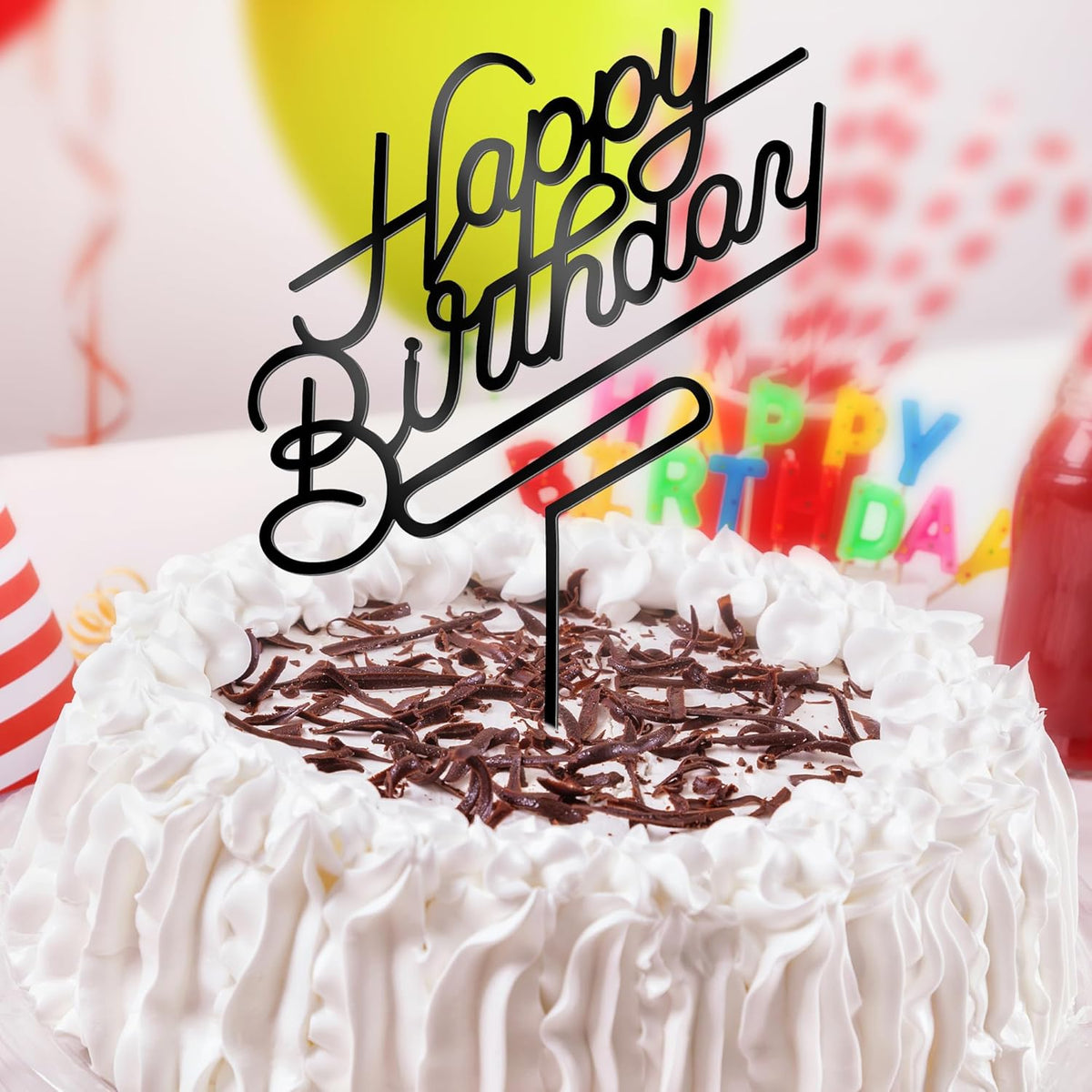 1 PCS Black Happy Birthday Cake Topper, 4.9 x 6.7 Inches Classic Birthday Cake Toppers, Acrylic Happy Birthday Cake Sign, Anniversary Cake Decorations for Party Supplies and Photo Booth Props