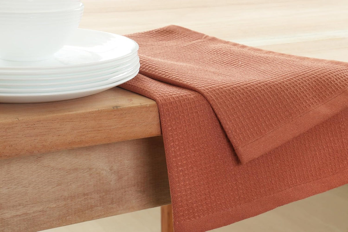 PurpleEssences Rust Waffle Weave Kitchen Towel, 100% Cotton - 15 x 25 Inches, with Hanging Loop Ultra Soft Absorbent Quick Drying Dish Cloth, Tea and Hand Towels, 4 Pack - Spring Summer - Rust
