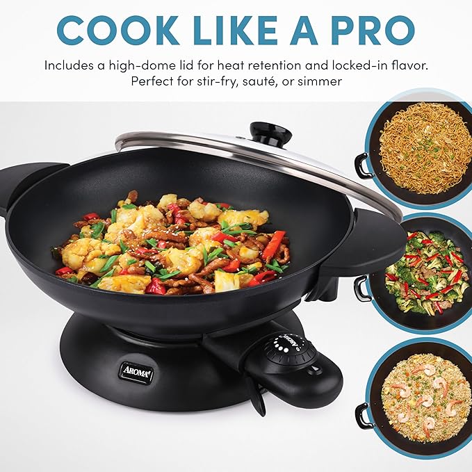 Aroma Housewares AEW-307 Electric Wok, 5 Qt, Black.