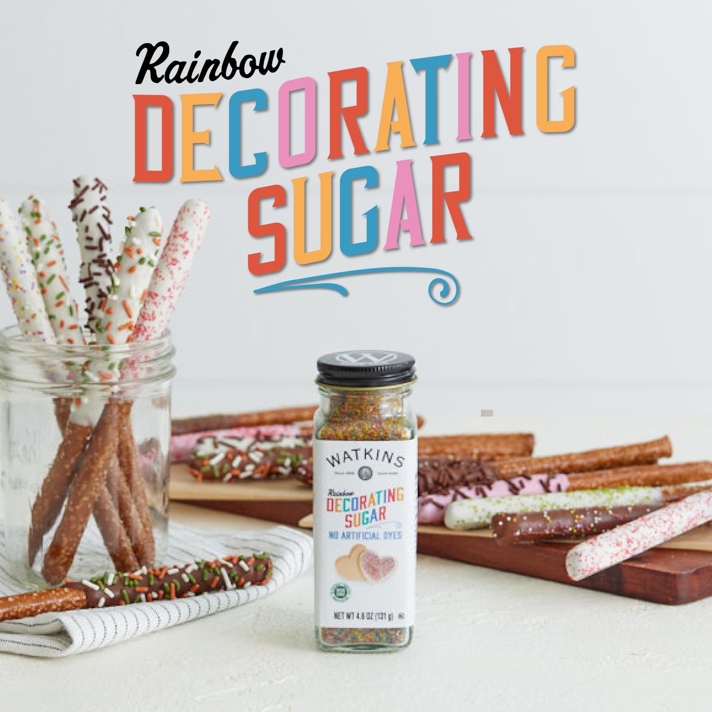 Watkins Rainbow Decorating Sugar (No Artificial Dyes), Non-GMO, Kosher, 4.6 Ounce, 1-Pack