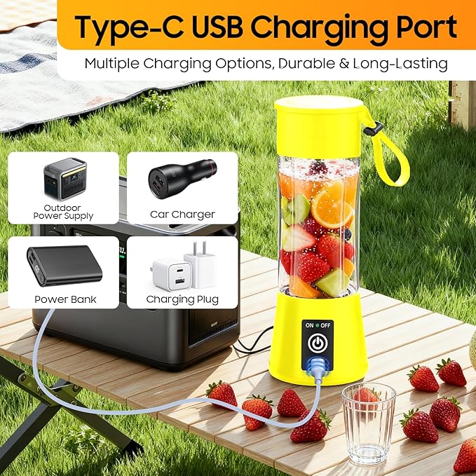 Portable Blender for Smoothies & Shakes - Cordless Personal Size Blender with 6 Blades, 380Ml Juice Cup, Lightweight & Rechargeable, Freshly Squeezed for Picnic/Sports/Office
