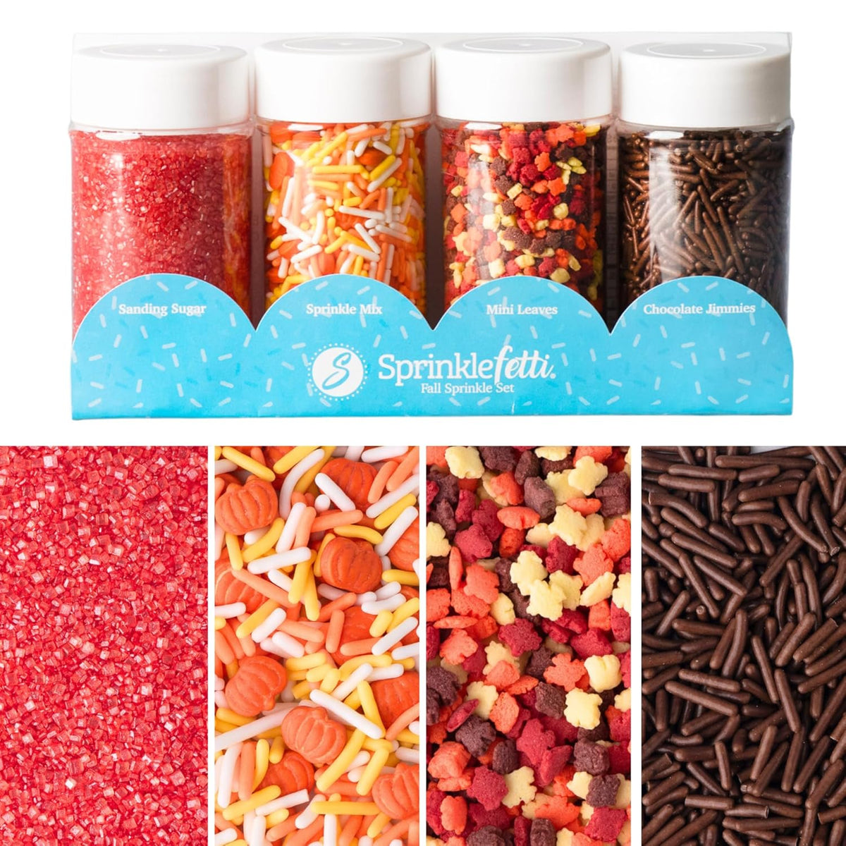 Sweets Indeed Sprinkles, Fall Sprinkles, Leaf Shapes, 4 pack, 11.57 ounces, Edible Sprinkle Mix, Perfect for Cake Decorations, Baking, Ice Cream, Cookies, Cupcake Topper (Fall)