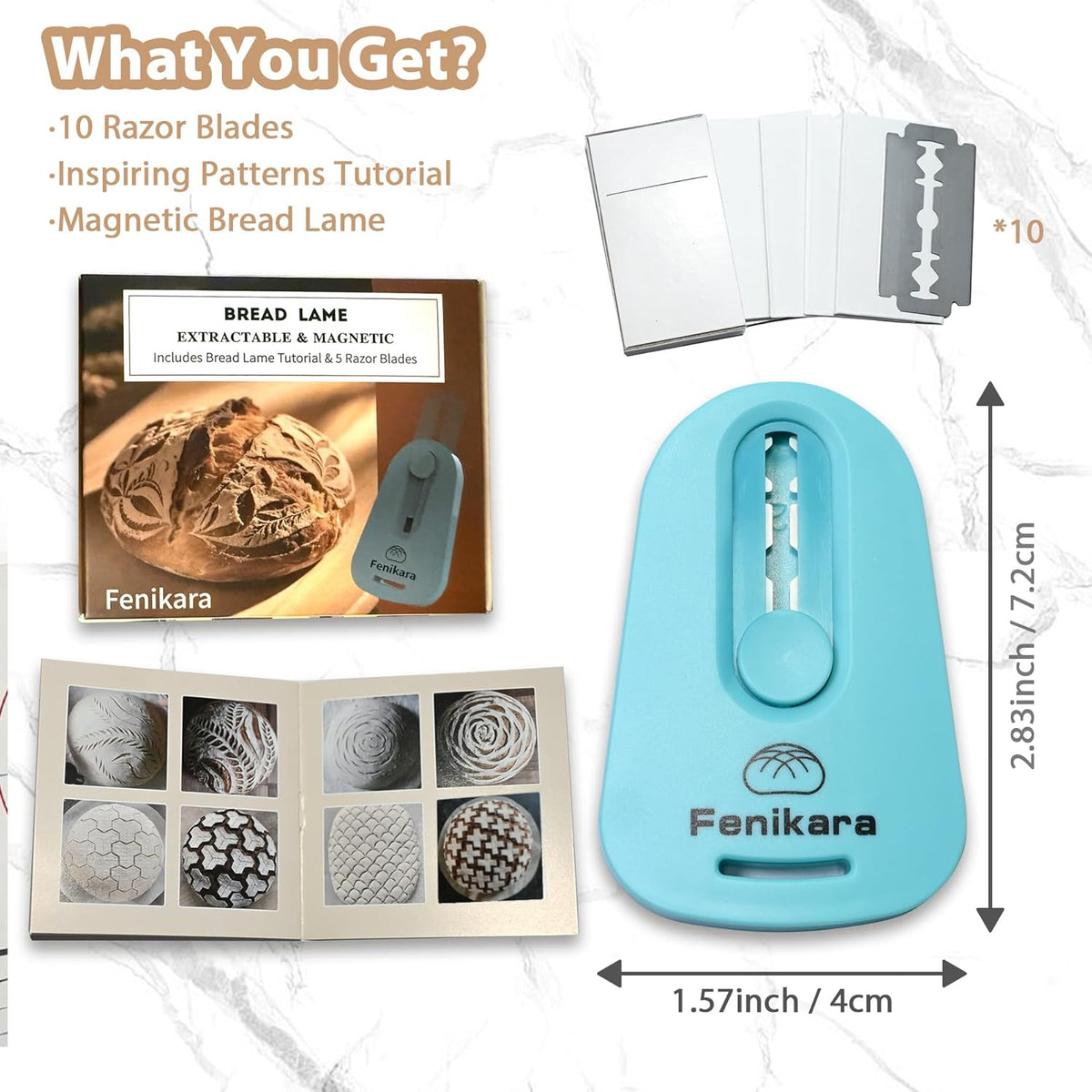Professional Bread Lame,Upgraded Extractable & Magnetic Bread Lame Dough Scoring Tool,Premium Sourdough scoring tool for Sourdough Bread baking & Bread Making Tools,Includes 10 Razor Blades (Blue)