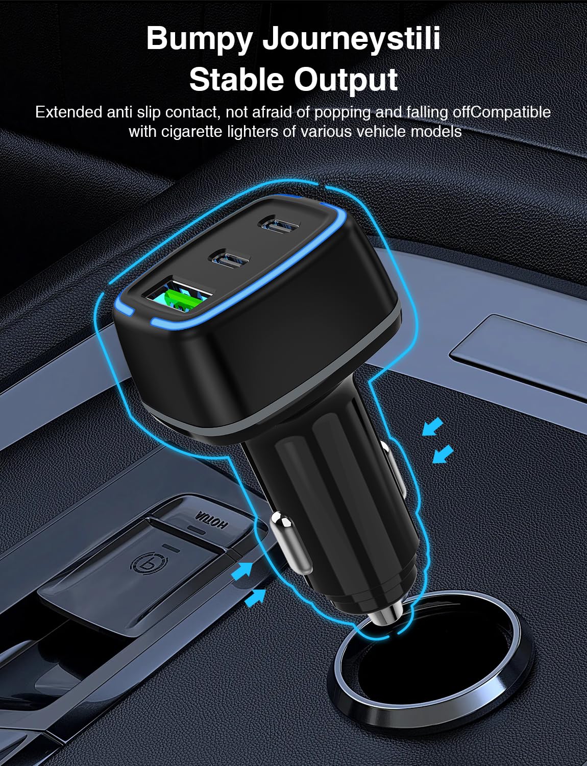 QZVOO 75W USB C Car Charger, 3-Port Super Fast Charging Cigarette Lighte