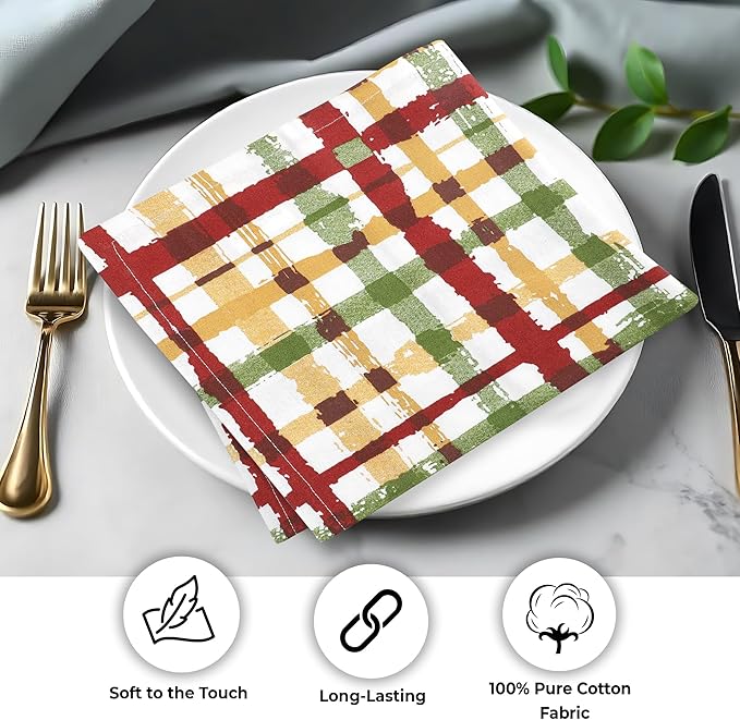 Urban Villa Cloth Napkins Autumn Prints Dinner Napkins Set of 12 20X20 100% Cotton Absorbent Washable Durable Reusable Cloth Napkins Ideal for Farmhouse Party Thanksgiving Harvest Fall Dinner Napkins