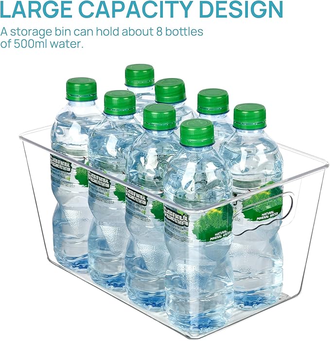 Vtopmart Clear Plastic Pantry Organizer Bins, 6 PCS Food Storage Bins with Handle for Refrigerator, Fridge, Cabinet, Kitchen, Countertops, Cupboard, Freezer Organization and Storage, BPA Free, Large