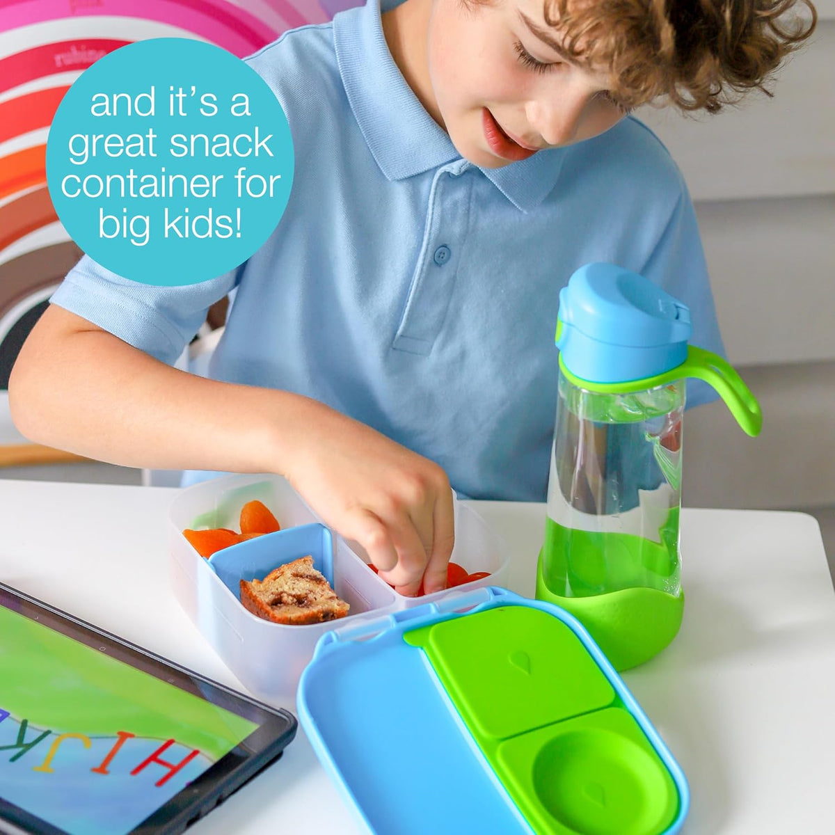 b.box Mini Lunch Box for Kids: Lunch Snack Container with 2 Leak Proof Compartments. Ages 3+ School Supplies, BPA Free (Emerald Forest, 4¼ cup capacity)