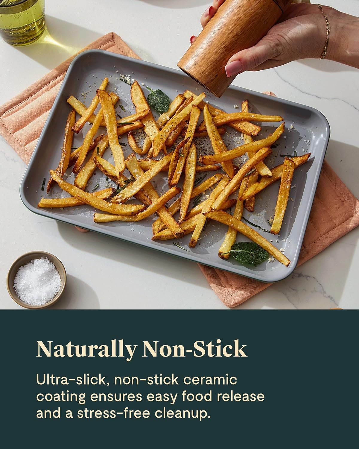 Caraway Non-Stick Ceramic Baking Sheet Trio - Naturally Slick Ceramic Coating - Non-Toxic, PTFE & PFOA Free - 18 x 13" Large, 15 x 10" Medium, & 9" x 13" Small - Marigold