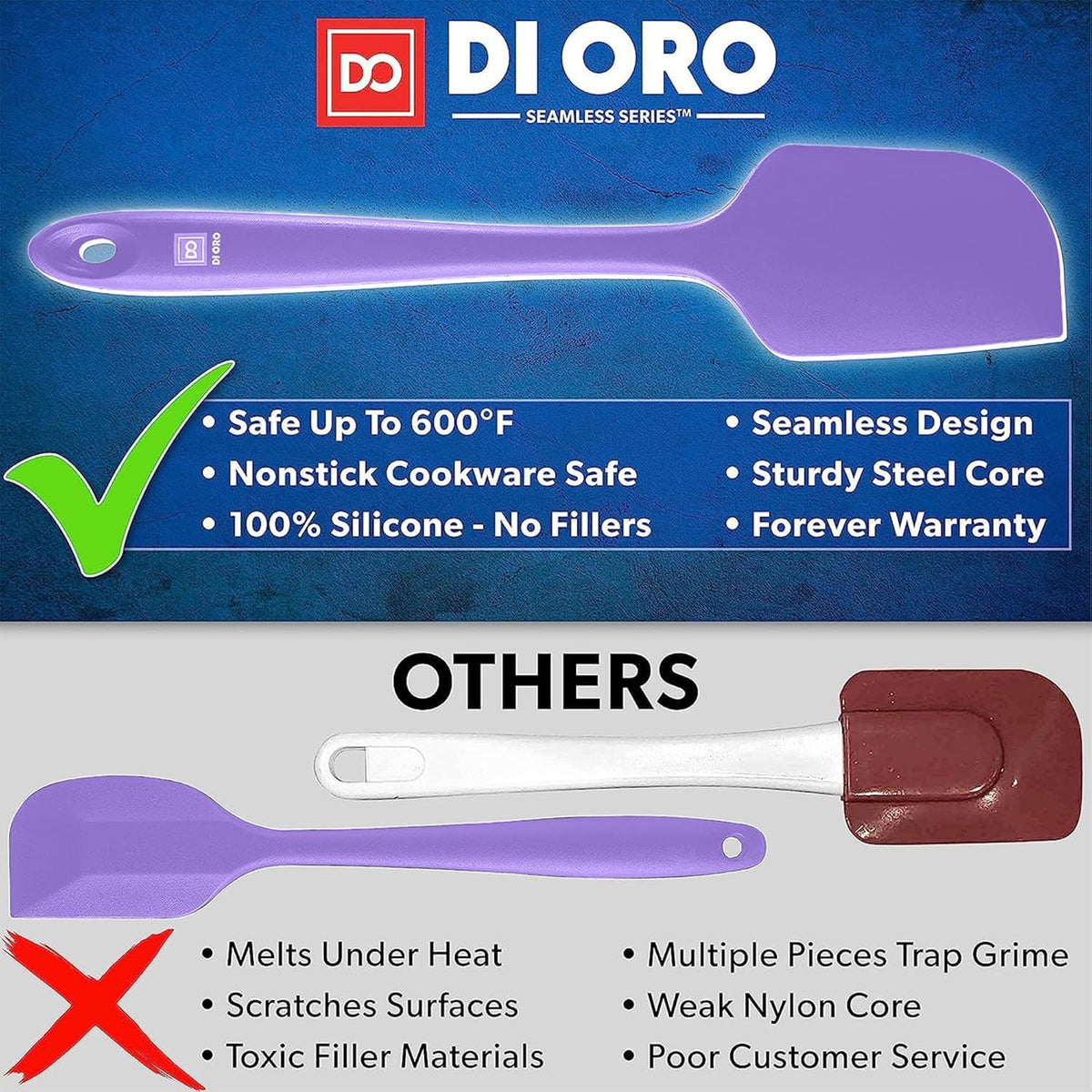 DI ORO Silicone Spatula Set - Rubber Kitchen Spatulas for Baking, Cooking, & Mixing - 600°F Heat-Resistant & BPA Free Silicone Scraper Spatulas for Nonstick Cookware - Dishwasher Safe (5pc, Lavender)