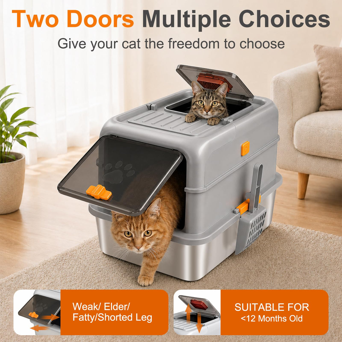 Stainless Steel Cat Litter Box with Lid, High Sided Enclosed Litter Box