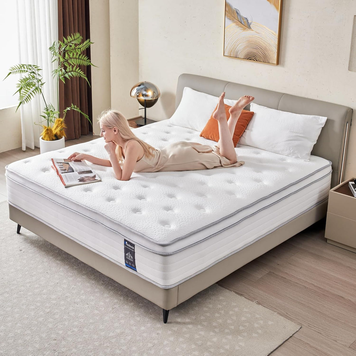 Full Size Mattress, 10 Inch Hybrid Mattress in a Box, Memory Foam and Individual Pocket Springs, Fiberglass Free, Soft and Breathable, Medium Firm Feel