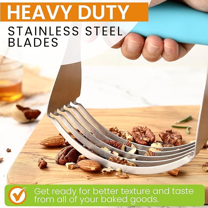 Spring Chef XL Dough Blender Tool For Baking, Heavy Duty Pastry Blender, Stainless Steel Pastry Cutter with Durable Blades, Dough Mixer, Butter Cutter for Easy Mixing, Dishwasher Safe - Aqua Sky
