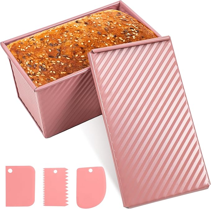 Unique Pink 1LB Bread Loaf Pan with Lid, Non-stick Safe Coating, Compact and Stylish Pullman Loaf Pan with Lid for Sandwich Loaves, Elevate Home Baking Aesthetics