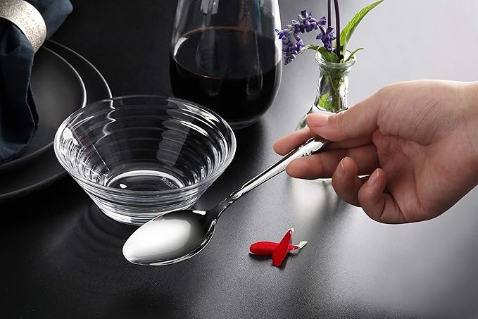 New Star Foodservice 58703 Rose Pattern, 18/0 Stainless Steel, Dinner/Dessert Spoon, 7-Inch, Set of 12