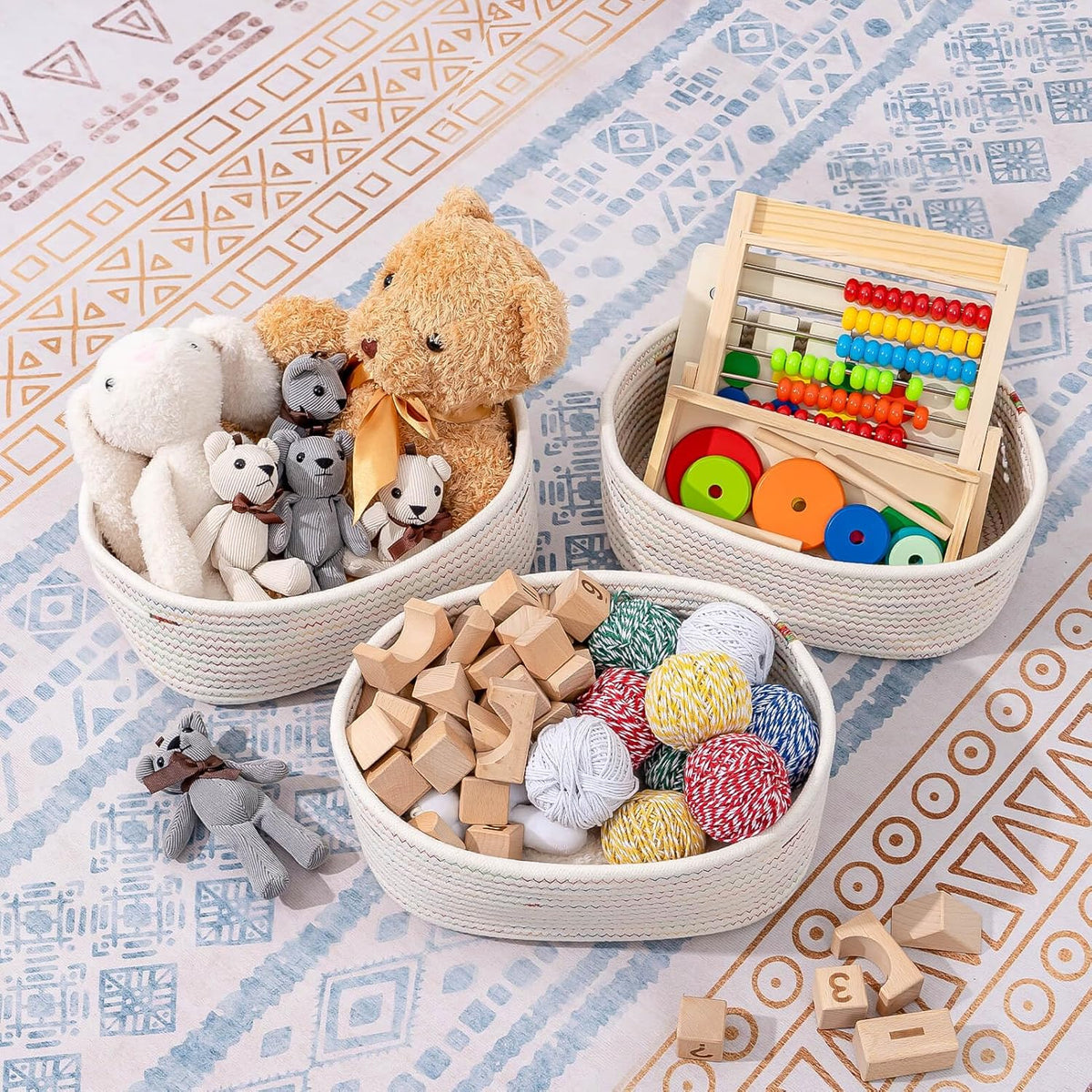 CubesLand Rectangle Woven Cotton Rope Organizer, Small Rainbow Basket for Kids, Baby & Pets' Toys, Shelves Storage