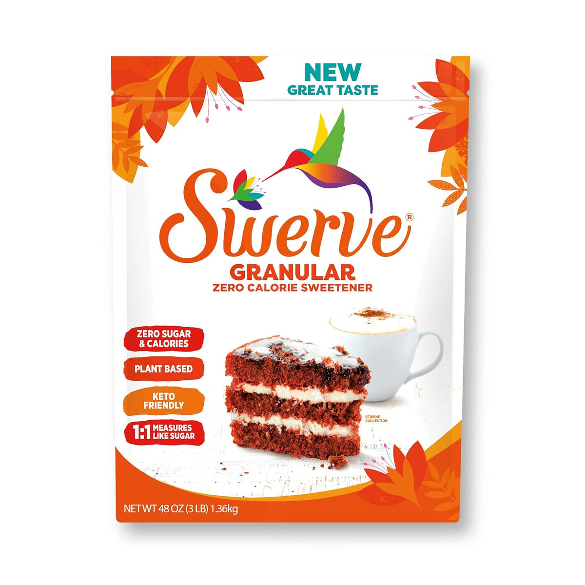 Swerve Ultimate Sugar Replacement Sweetener, Granular Sugar Substitute, Zero Calorie, Keto Friendly, Zero Sugar, Non-Glycemic, Gluten Free, 48 ounces